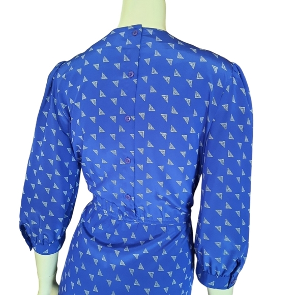 Vintage 80s Small Office Dress Pleated Bodice & Skirt Modest Day Elastic Waist - Picture 8 of 10